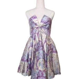 Zimmermann Strapless silk Dress in Lavender and Ivory